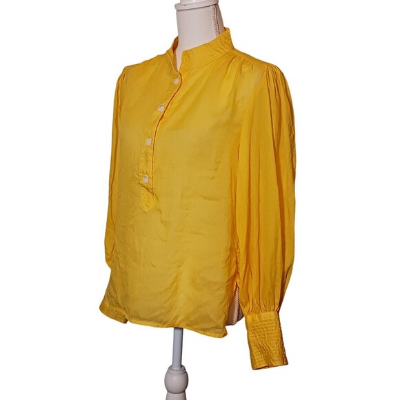 Banana Republic Rami Yellow High Neck Puff Sleeve Blouse  Size‎ S - Picture 2 of 10